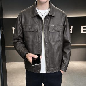 Men's Faux Leather Bomber Jacket