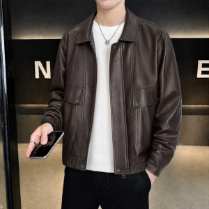 Men's Faux Leather Zip-Up Jacket